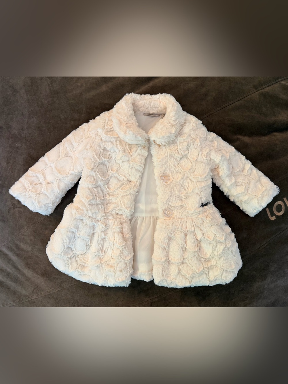 Calvin Klein Girls' Cream Faux Fur Coat